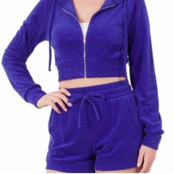 Hoodie Drawstring Short Set. Royal Blue. Large. NWT - Picture 2 of 6